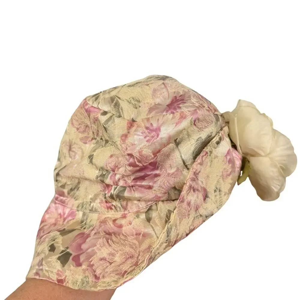 Vintage Floral Fabric Flip Front Bucket Hat Blossom 90s Y2K 3D Flower One Size